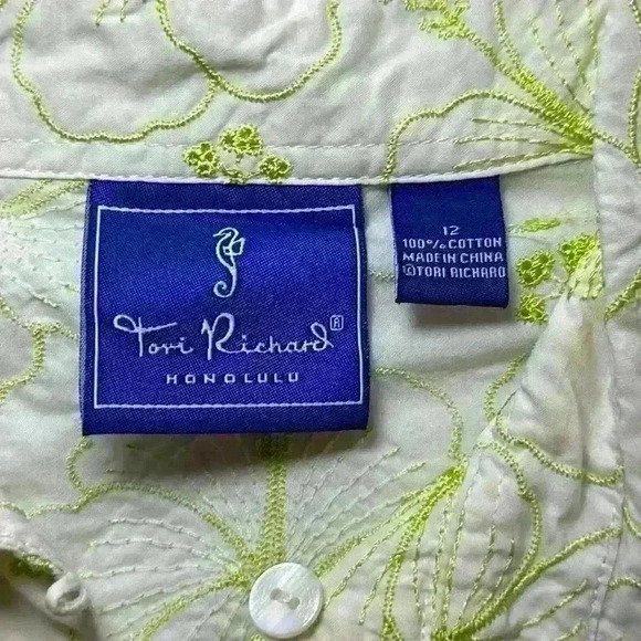 Women’s Tori Richard Honolulu Embroidered Hibiscus 3/4 Sleeves Tunic, Size 12 - Picture 8 of 16